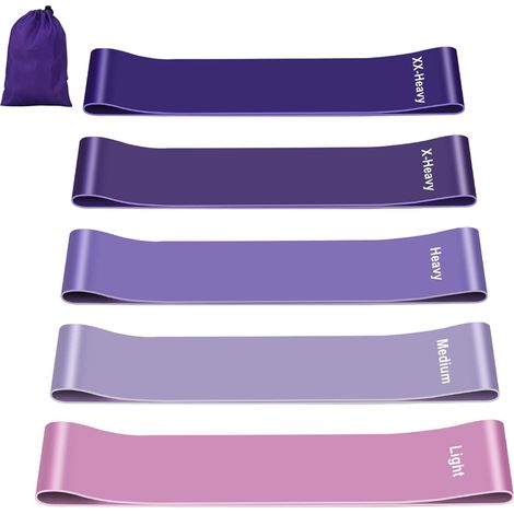 Bandas de resistencia [Juego de 5], bandas de resistencia muscular con 5 niveles de fuerza, bandas elásticas deportivas para fitness, pilates, yoga, bandas de resistencia muscular con bolsa de almacen (1/5)