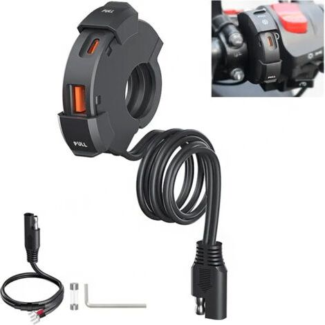 FENOPLASTICAChargeur de Moto USB C 12V 48W QC3.0 USB et PD Type-C pour 12V24V Voiture, Camping-Car, Véhicule, Bateau