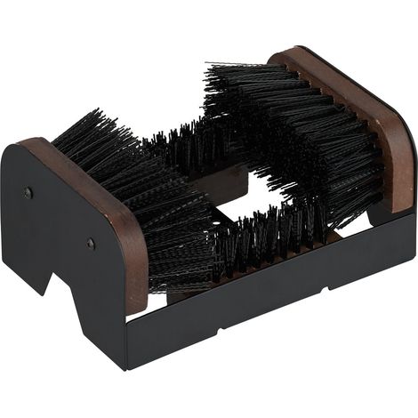 Relaxdays shoe scraper with all-round brushes, outdoor doormat, robust bristles, floor mounting, black/brown (1/5)