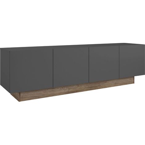 Meuble TV Opec pour salon de style moderne en gris et chêne avec 4 portes en mélamine 184 x 53 x 42 cm (1/5)