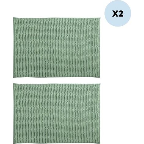 Lot de 2 tapis de bain CHENILLE 40x60 Vert Basil