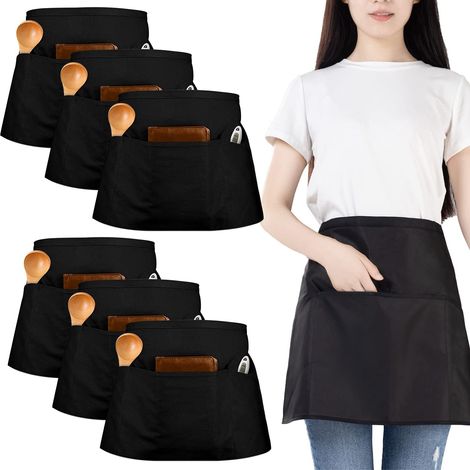 6-teiliges Schürzenset, wasserdichte Kochschürze, Küchenhalbschürze mit 3 Taschen, kurze Schürze für Damen und Herren