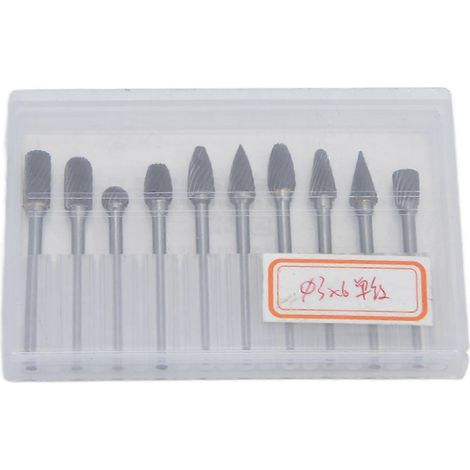 Lot de 10 limes rotatives en carbure cémenté, tête de meulage haute vitesse à double coupe en acier au tungstène pour polissage à motif unique (1/5)