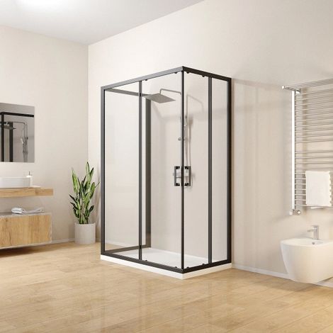 Box doccia 3 lati Danubio 70 x 100 x 70 x h 195 cm Silqua by Mobo trasparente spess. 6 mm profilo nero opaco