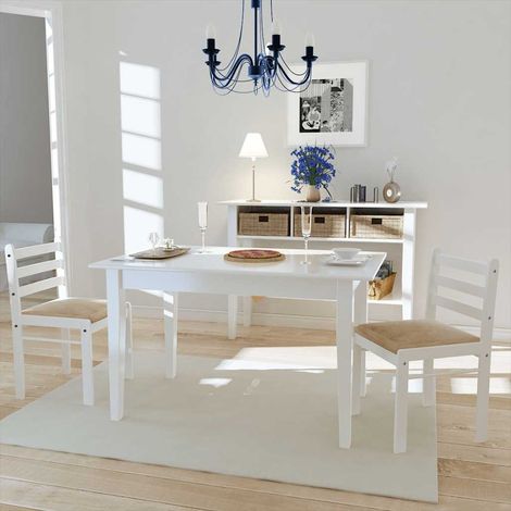 vidaXL Sillas de comedor 2 uds madera maciza caucho terciopelo blanco (1/5)