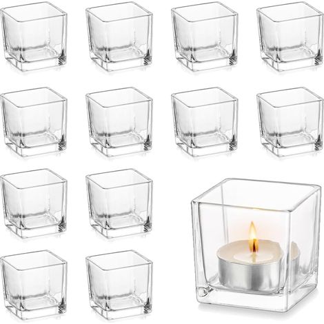Lot de 12 photophores en verre transparent pour décoration de mariage, centre de table, anniversaire, salle à manger, salon. (1/5)