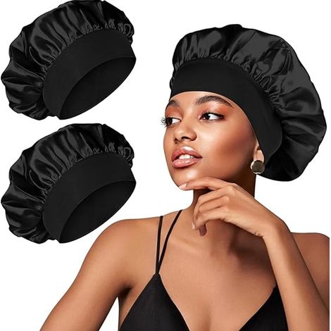 Foulard de nuit en satin deux pièces, foulard en soie ajustable, bandeau élastique de nuit, foulard en satin mat pour femme, idéal pour prendre soin de ses cheveux bouclés. (1/5)