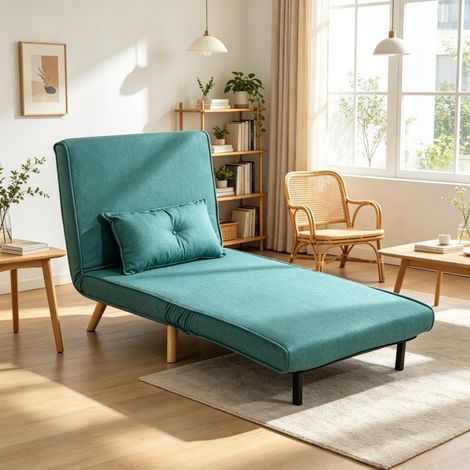 CHICFURN Canapé convertible 1 place 80x75x87 cm en tissu vert clic-clac 3 en 1 (1/5)