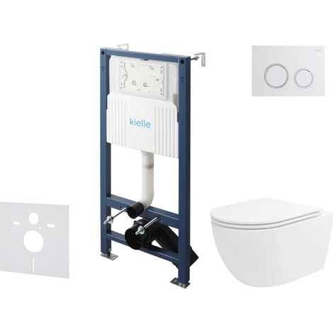 kielle Genesis New - Set Vorwandinstallation, WC Oudee, Vortex Rimless+, Softclose-Sitz und Betätigungsplatte Gemini New II, Hochglanz Weiß/Chrom 30528SS31