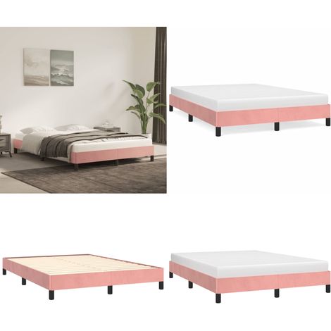 Cadre de lit sans matelas rose 140x190 cm velours - Cadre De Lit - Lit Double - Lit Rose - Lit Velours - Meuble Chambre - Home & Living