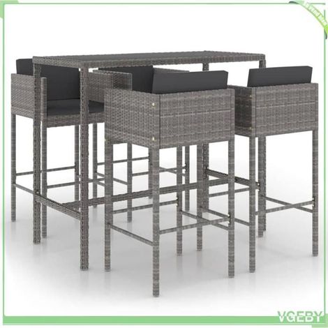 Ensemble de bar de jardin - FAFEICY - 3094794 - Résine tressée gris - 4 tabourets - Plateau verre trempé (1/5)