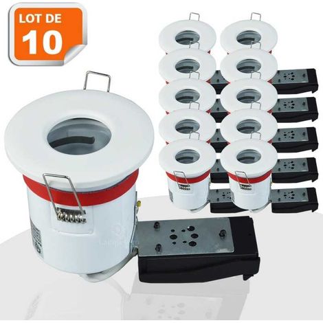 Lot de 10 Support de spot BBC Etanche IP65 Blanc 87mm avec douille GU10 automatique ref. 830W (1/5)