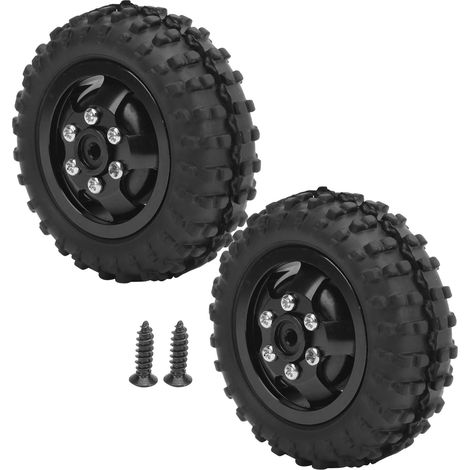 Pneu RC 52mm caoutchouc aluminium antidérapant pour camion WPL D12 1/10 (Noir) (1/5)