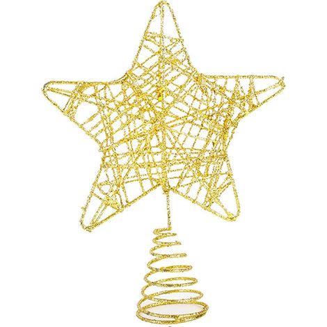 Pointe D Etoile De Noel - 22 7 Cm X 17 5 Cm - Avec Guirlande Led 2 M - Fer Recouvert Poudre Dorée - Pour Arbre De Noel (1/5)