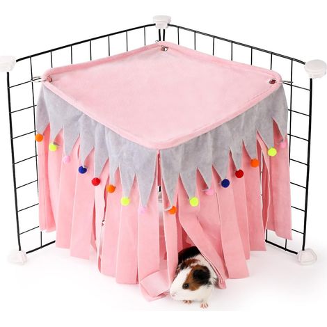 Cachette d'angle JeiibrZui pour cobayes - 29 x 29 cm - Polaire douce et lavable - Rose (1/5)