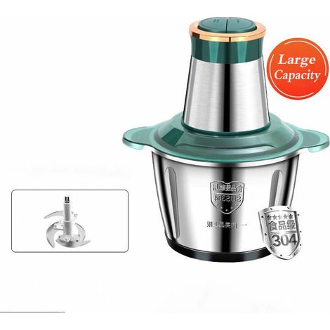 Elektrischer Fleischwolf aus Edelstahl, 250 W, 2 l, Gemüsezerkleinerer, hoch/niedrig, 2 Geschwindigkeiten, Doppelklingen, geeignet für Fleisch, Obst, Erdnüsse, Nüsse (1/4)