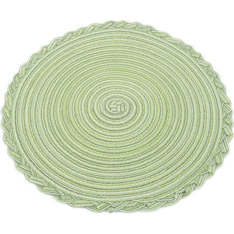 Set mit 8 runden Platzsets – waschbar – im Boho-Stil – hitzebeständig – gelbgrün – 38 cm