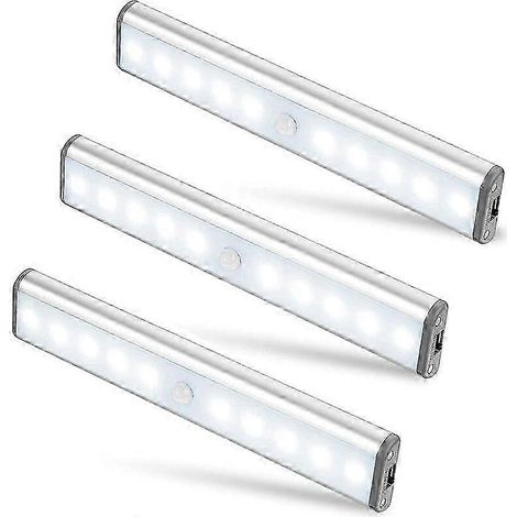 Ensemble de 3 lampes sans fil à 10 LED, rechargeables par USB, magnétiques, avec détecteur de mouvement, 2 modes d'éclairage, portables, lampe de placard, lampe de poche d'urgence (1/5)