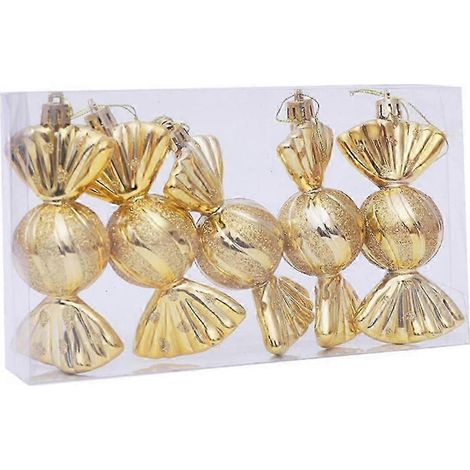 Décorations de sapin de Noël, boules de Noël en forme de bonbons, boules incassables dorées (1/5)