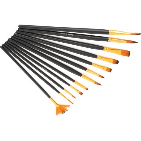 12 pinceaux d'artiste en nylon de formes variées pour aquarelle, huile et acrylique (1/5)
