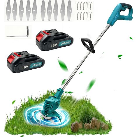 Pedony – Coupe-bordure à batterie 18V avec 2 batteries 3.0Ah – Inclus 10 lames métalliques et 2 disques de scie – Moteur en cuivre pur 9500 tr/min