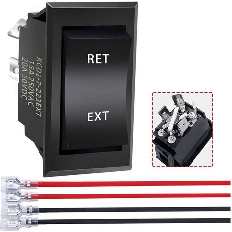 interrupteur inverseur de polarité 12v 3 positions momentané DC Motor Control DPDT 4 broches (ON)-Off-(ON) 20A RV Commutateur pour 5th Wheel Tongue Trailer KCD2-7-223-4P-X