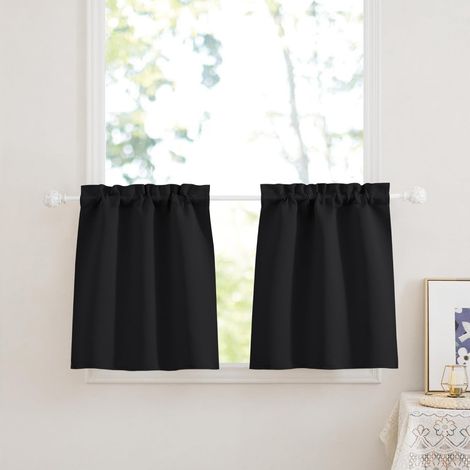 rideaux de bistro rideau occultant panneau opaque court76 cuisine opaques 2 pièces 92cm Noir (1/5)