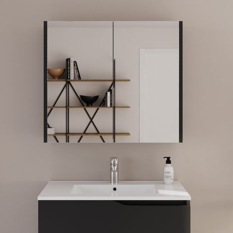 Armoire de toilette miroir 80x70cm - noir - MIRANO (1/5)