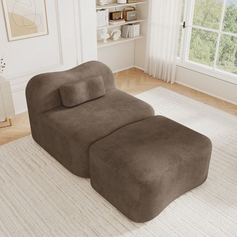 Modulares rahmenloses Sofa mit Ottoman, 167 x 96 x 70 cm, 32D-Schaum, brauner Samt OKMYHOME (1/5)