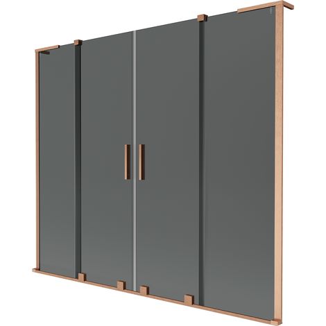 Mexen Velar L Duo Badewannenfalttür, 2-flügelige Schiebetür, 200 x 150 cm, Graphit, gebürstetes Kupfer - 896-200-003-42-65 (1/2)
