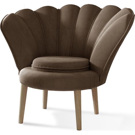 Fauteuil coquillage velours marron clair Skidra (1/5)