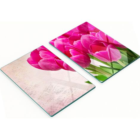 Tableros de vidrio elegantes y duraderos con estampado de tulipanes rosas, 2x40x52 cm. (1/5)