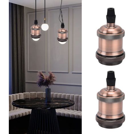 Lot de 2 douilles de lampe vintage rétro en aluminium, accessoires de bricolage pour ampoules vintage E26/27, bronze rouge (1/5)