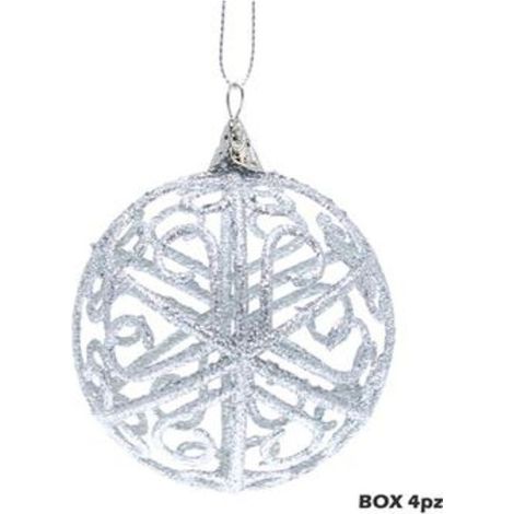4 sfere glitterate per albero natale - colore argento - decorazione natalizia addobbo