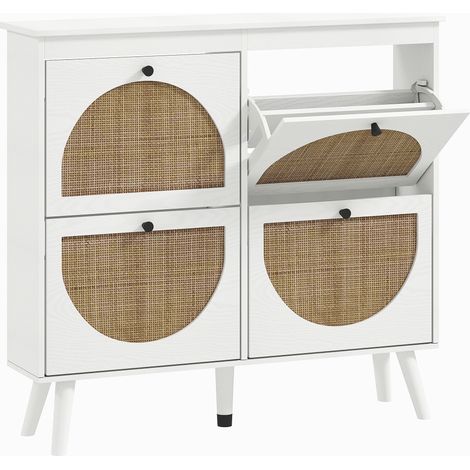 Meuble à chaussures bohème 4 tiroirs pour 20 paires, étagères ajustables, pieds en bois massif, blanc 105x24x97,5 cm (1/5)
