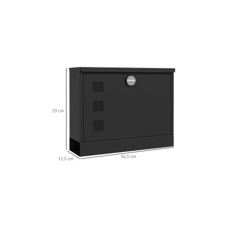 Boîte aux lettres murale noire en métal avec 3 fenêtres de contrôle, fente large, fermeture à clé, anti-rouille, pour extérieur, facile à poser  CHICFURN (1/5)