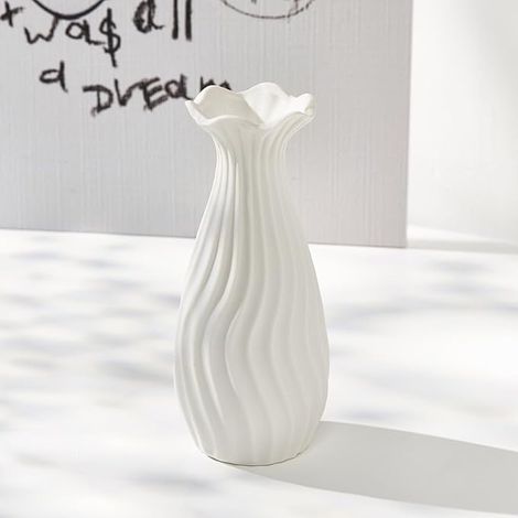 Modern Decorative White Ceramic Vase for Table Centerpieces, Pampas Flowers, Living Room, Table Decoration, Bedroom (Round) (1/5)
