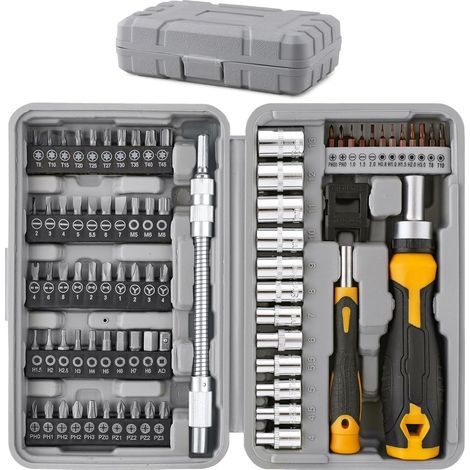79-Piece Multi-Bit Screwdriver Bit Set with 1/4" Sockets and Handles (1/4)