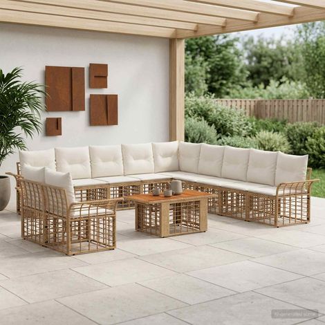 vidaXL Set Divano da Giardino 12 pz Naturale e Bianco Crema polyrattan (1/5)