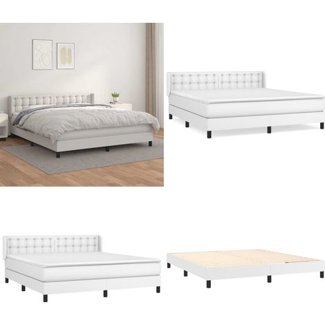 Sommier à lattes de lit avec matelas Blanc 160x200cm Similicuir - Matelas ensaché - Sommier blanc (1/5)