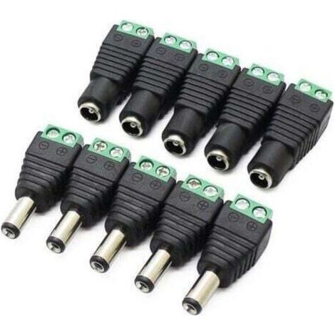 10Pcs DC d'alimentation Connecteur Mâle/Femelle Fiche 12V Prise Jack Adaptateurs, pour Prise pour caméra de vidéosurveillance DVR Système de sécurité lumière LED (1/3)