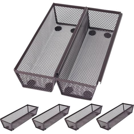 Lot de 6 paniers de rangement en maille bronze – Acier solide – Dimensions 25 x 8 x 5 cm – Antidérapants pour tiroirs de cuisine (1/5)