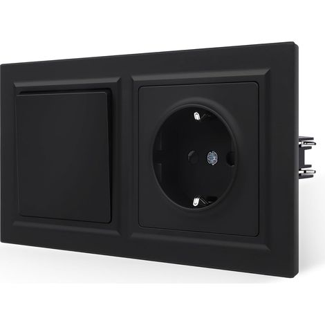 Prise avec interrupteur noir 1 compartiment 1 voie Sensation lisse sur la peau avec borne enfichable 16 A 155 x 84 mm, 250 V (ne peut pas être installée verticalement) (1/5)