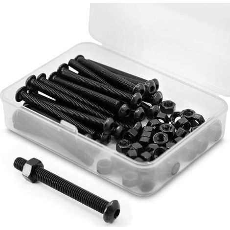 (30 Ensemble) M5 x 40mm Vis à tête bombée avec six pans creux et écrous Filetage complet en Acier au Carbone 10,9(Noir) (1/4)