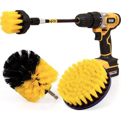 Lot de 4 brosses de nettoyage électriques pour perceuses, têtes de brosse longues pour sols, salle de bain et cuisine, jaunes (1/5)