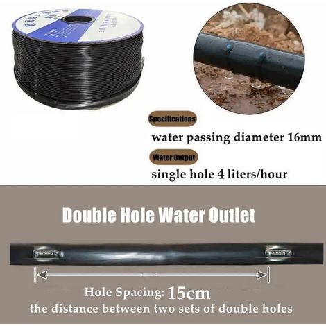 (Espacement entre 2 trous : 15 cm - 16 mm - 50 m) Ruban d'irrigation goutte à goutte de 16 mm d'épaisseur et 0,2 mm de hauteur pour tuyau d'arrosage, serre, ferme, jardinage. (1/5)