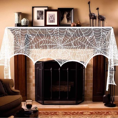 Kaminschal – Dekorativer Halloween-Spitzenschal mit Spinnennetz-Motiv – 45,7 x 249 cm – 1 Stück (1/5)