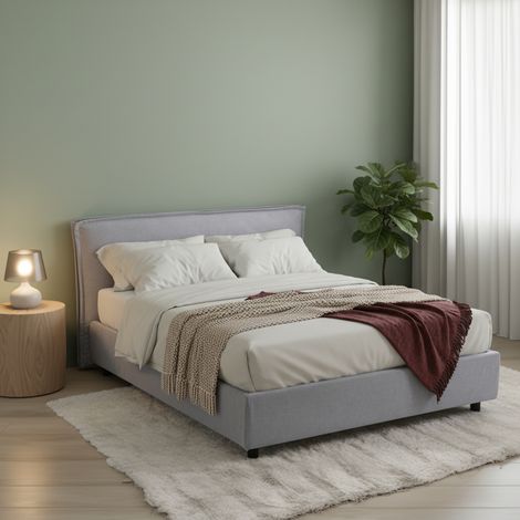Letto Matrimoniale Brunate, Letto Matrimoniale Materasso Incluso, Sfoderabile Made in Italy, Contenitore, Grigio (1/5)