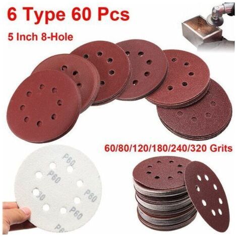 60 Pcs Sandpaper Sanding Polishing Disc Pad 125mm 8 Hole Grit 60-320 Cisea