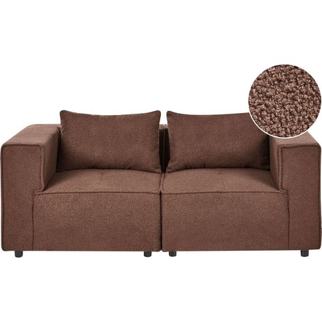 Modular 2 Seater Sofa Brown Boucle Sectional Two Piece Sofa Modern Minimalistic Style AXEBO (1/5)